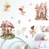 FairyDream - Betoverde Fee & Eenhoorn Muursticker, Roze Prinsessen Kamer Sticker